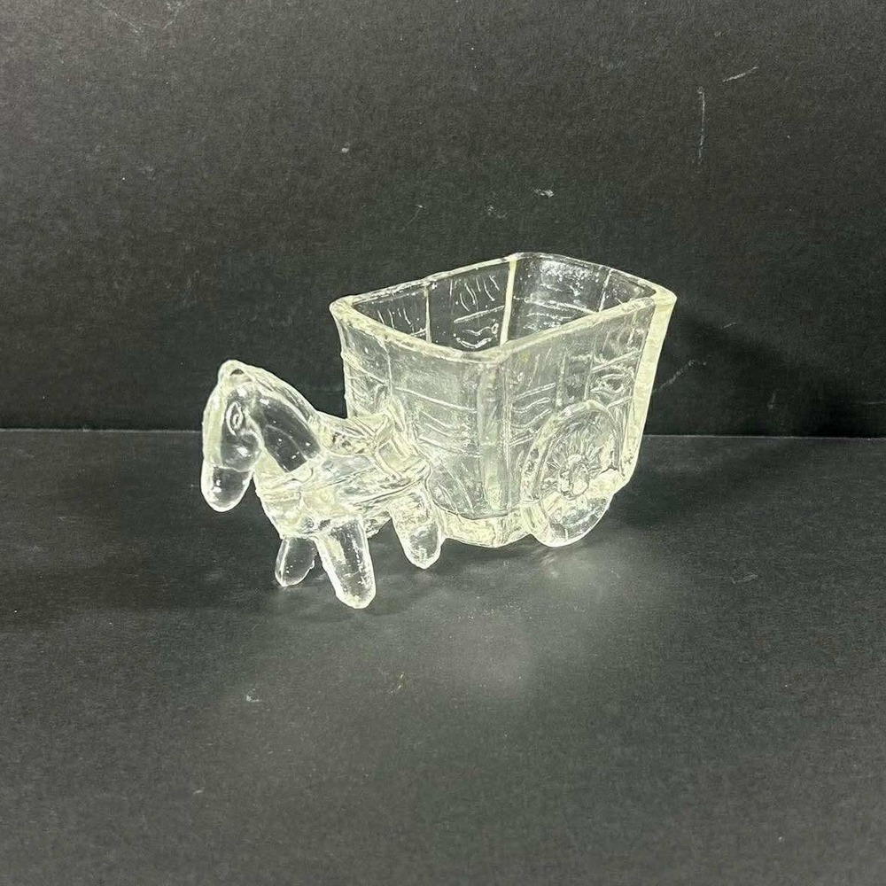 Jeanette Glass Donkey Cart‎ Clear Toothpick Holder Vintage Pressed Glass Novelty